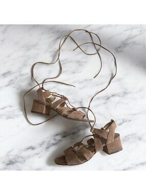 STEVE MADDEN Tan Suede Laceup Kitten Heels Sandals Size 6